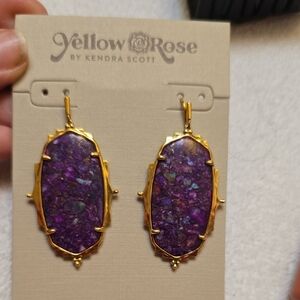Kendra Scott Purple Mosaic Stone Drop Earrings - Gold Frame